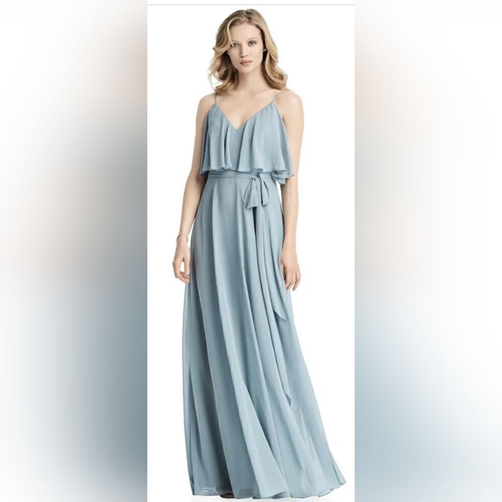 Jenny Packham Ruffle Cold Shoulder Maxi Dress Mist JP1033 NWOT size 6